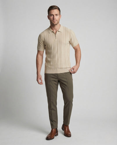 Herren Strick Poloshirt Halbzip mit Reliefstruktur