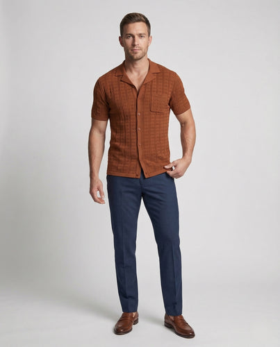 Herren Kurzarm Strickhemd mit Reverskragen