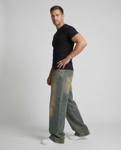 Unisex Denim Hose extraweit mit Used Waschung