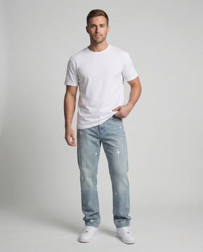 Herren Gerade Geschnittene Jeans mit Sternmotiv und Washed Look
