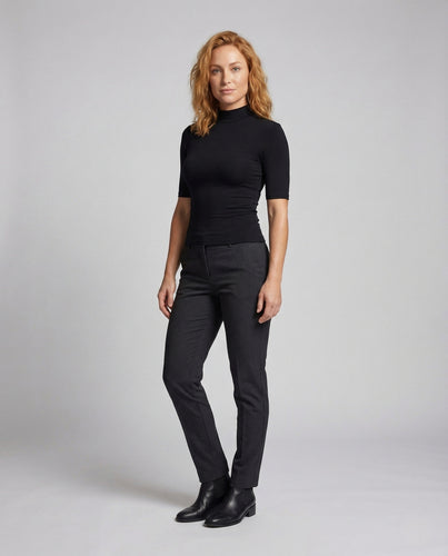 Damen Feinstrick Rollkragen Shirt Figurbetont Kurzarm