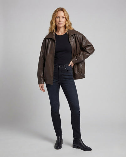 Damen Oversize Kunstlederjacke mit Hemdkragen