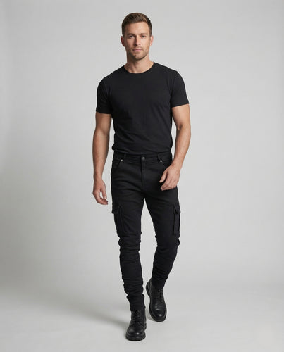 Herren Cargohose Denim Slim Vorgeformte Knie