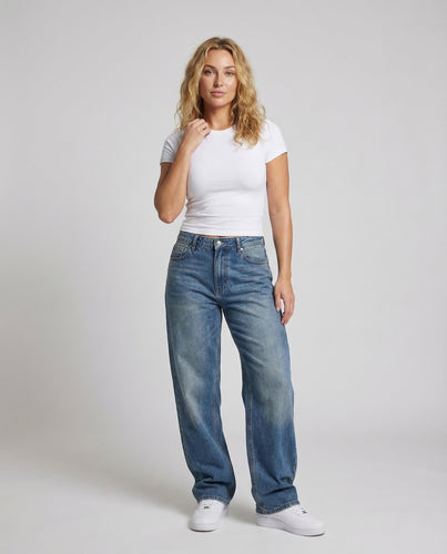 Unisex Baggy Denim Hose Locker Mittelnaht