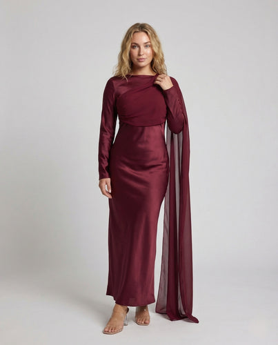 Damen Abendkleid Figurbetont Chiffon Cape