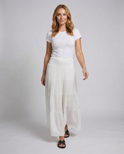 Damen Maxirock Crêpe Stufenvolant Elastischer Bund