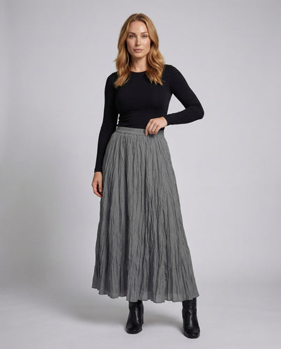 Damen Maxirock Crinkle A Linie Elastischer Bund