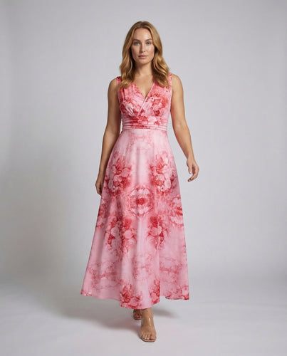 Damen Maxikleid Floral Wickel Detail A Linie