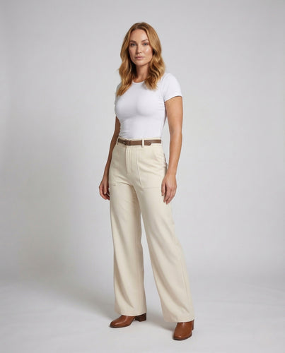 Damen Palazzohose High Waist Weites Bein Gürtel