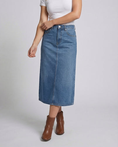 Damen Jeansrock Lang Mittelfalte