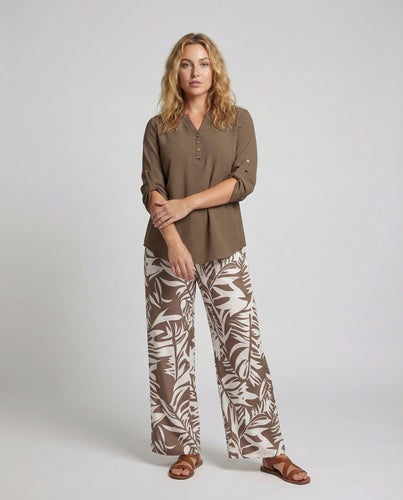 Damen Palazzo Set Blattprint Viskosebluse