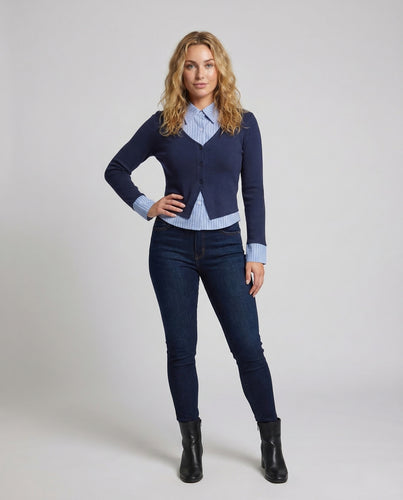 Damen Strickcardigan Hemdkragen