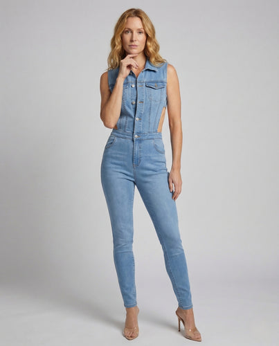 Damen Jeans Jumpsuit Ärmellos Tailliert Cutout