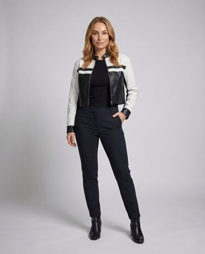 Damen Kunstleder Bikerjacke Kurz Reißverschluss