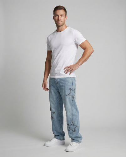 Unisex Jeans Weit Sternapplikation
