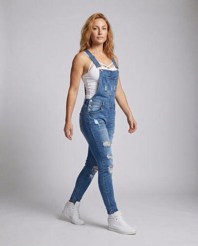 Damen Jeans Latzhose Figurbetont Röhrenform