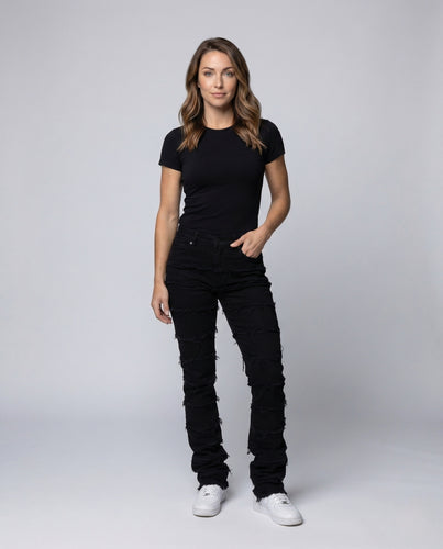 Damen Jeans High Waist Fransen Schlag