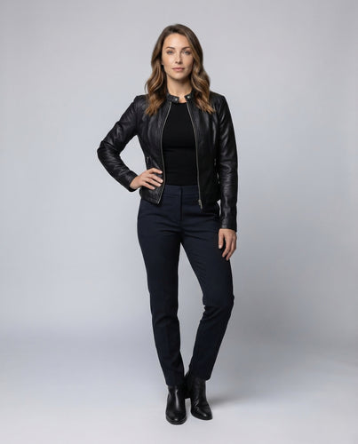 Damen Kunstlederjacke Kurz Minimalistisch
