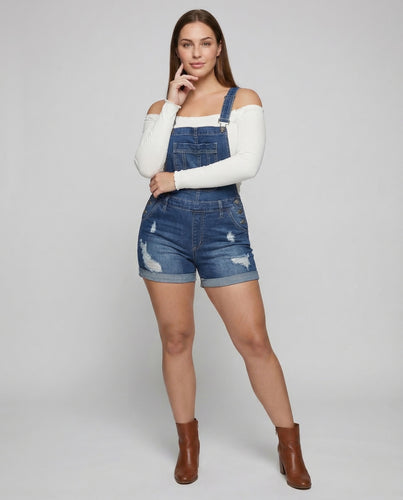 Damen Jeans Latzshorts Used