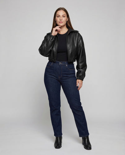 Damen Lederoptik Kapuzenjacke Kurz