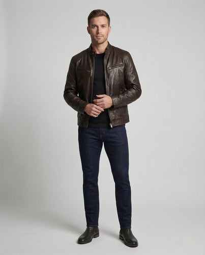 Herren Leder Bikerjacke Kalbsleder