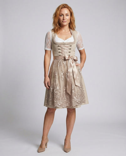 Damen Traditionelles Dirndlkleid mit Schnürmieder, Schürze & Spitzenbluse | R&B
