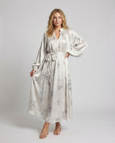 Damen Maxikleid Seidenoptik Ballonärmel