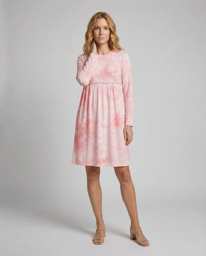 Damen Jersey Midikleid Langarm Raffung