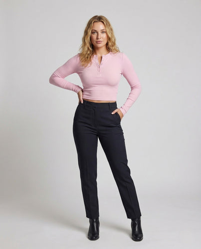 Damen Ripp Langarmshirt Druckknopfleiste