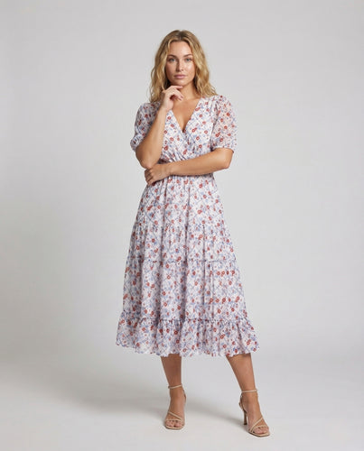 Damen Midikleid Puffärmel Elastische Taille