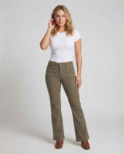 Damen Schlaghose Baumwolle High Waist