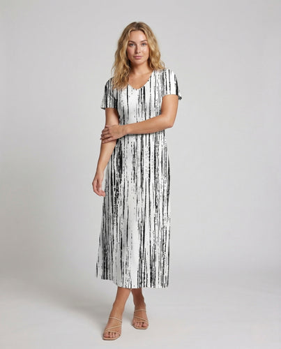 Damen Maxikleid A Linie Kurzarm Muster