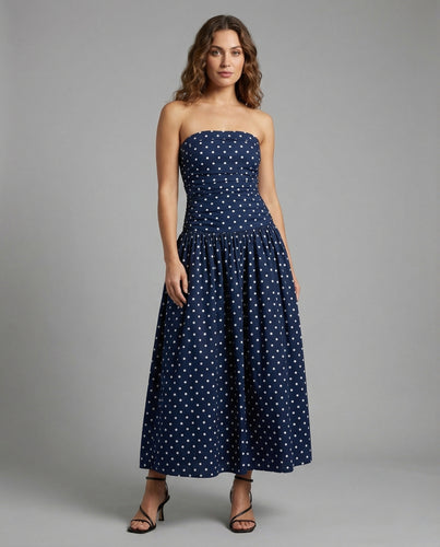 Damen Maxikleid Trägerlos Punkte