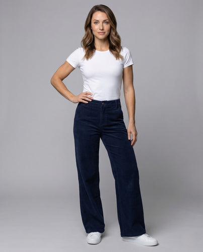 Damen Cordhose High Waist Weit