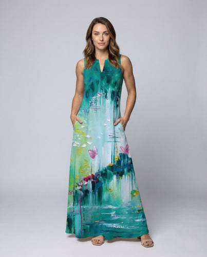 Damen A Linie Kleid Ärmellos V Ausschnitt