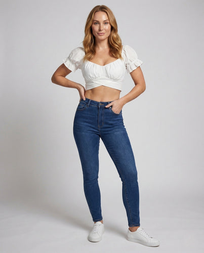 Damen Crop Top Puffärmel Schleife