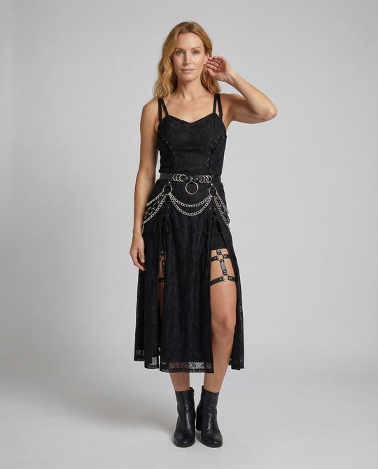 Damen Gothic Minikleid Spitze O Ring