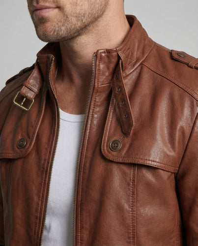 Herren Kunstlederjacke Military Biker