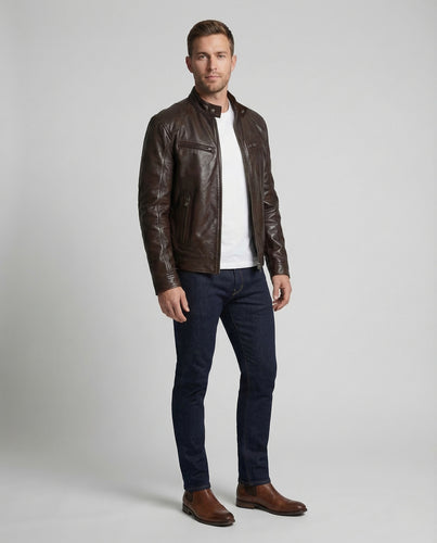 Herren Lederjacke Lammnappa Stehkragen