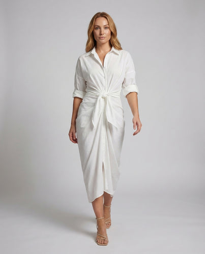 Damen Wickel Hemdkleid Leinen Baumwolle Gürtel