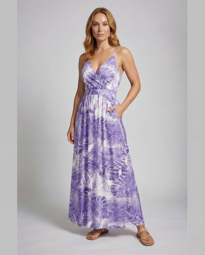 Damen Maxikleid Spaghettiträger Wickeloberteil Empire