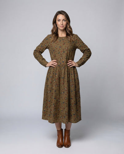Damen Boho Maxikleid Blumenprint Langarm