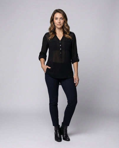 Damen Chiffon Tunika Bluse V Ausschnitt