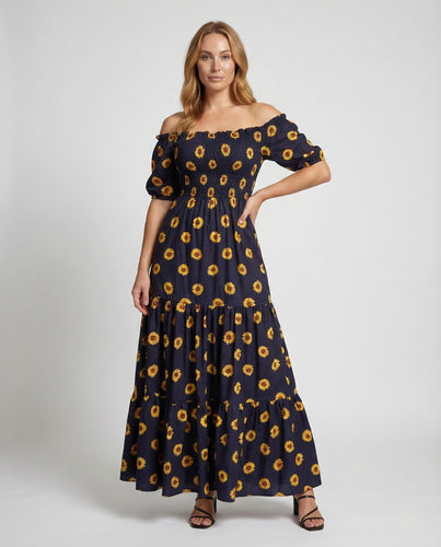 Damen Maxikleid Schulterfrei Smokoberteil