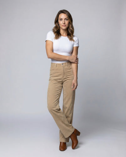 Damen Cordhose Weit High Waist