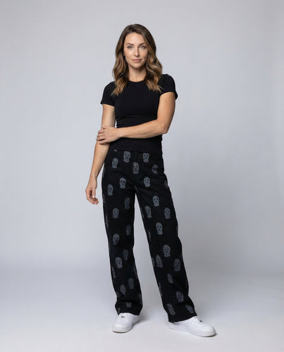 Damen Hose Weit Maskenprint Elastikbund