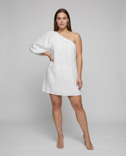 Damen Minikleid Asymmetrisch Schulterfrei Ballonärmel