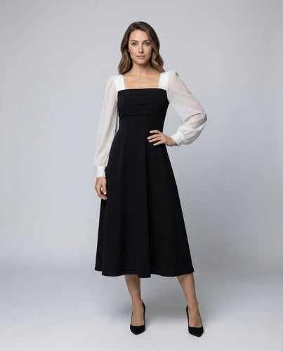 Damen Midikleid Zweiteiler Look Chiffonärmel