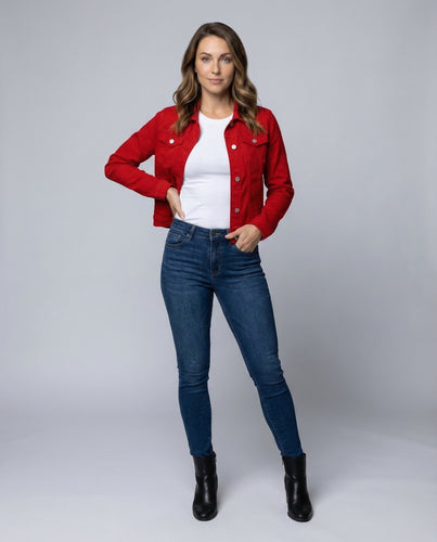 Damen Jeansjacke Tailliert Brusttaschen