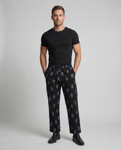 Herren Loungehose Totenkopf Print Elastikbund